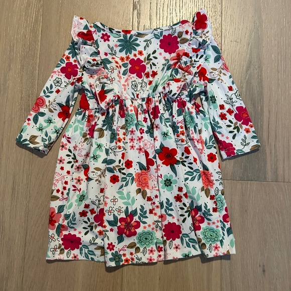 Blueberi Boulevard White/Green/Pink Floral Ruffle Dress Size 2T Casual! - Picture 3 of 3